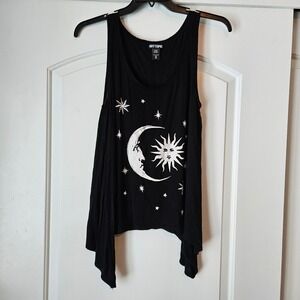 Hot Topic Tank Top Black Sz Large Moon Whimsigoth Celestial Goth Flowy Witchy